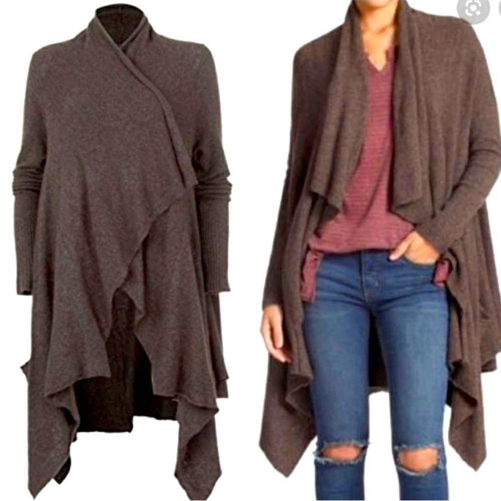 Free People Taupe Open
Long Waterfall Front Sweater 
Cardigan w/ Pockets Size: S